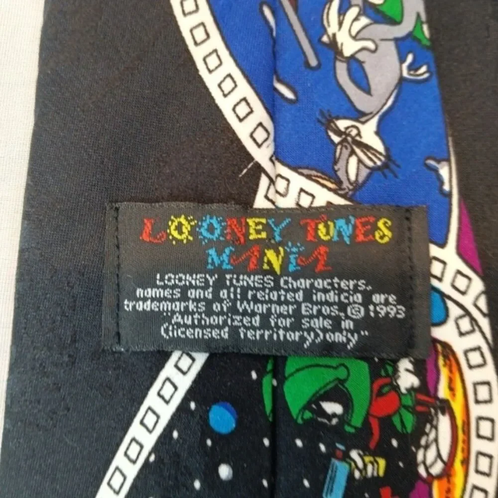 Vtg Looney Tunes Tie Bugs Taz Marvin Elmer & More Movie Film Reel Black 57 x 4